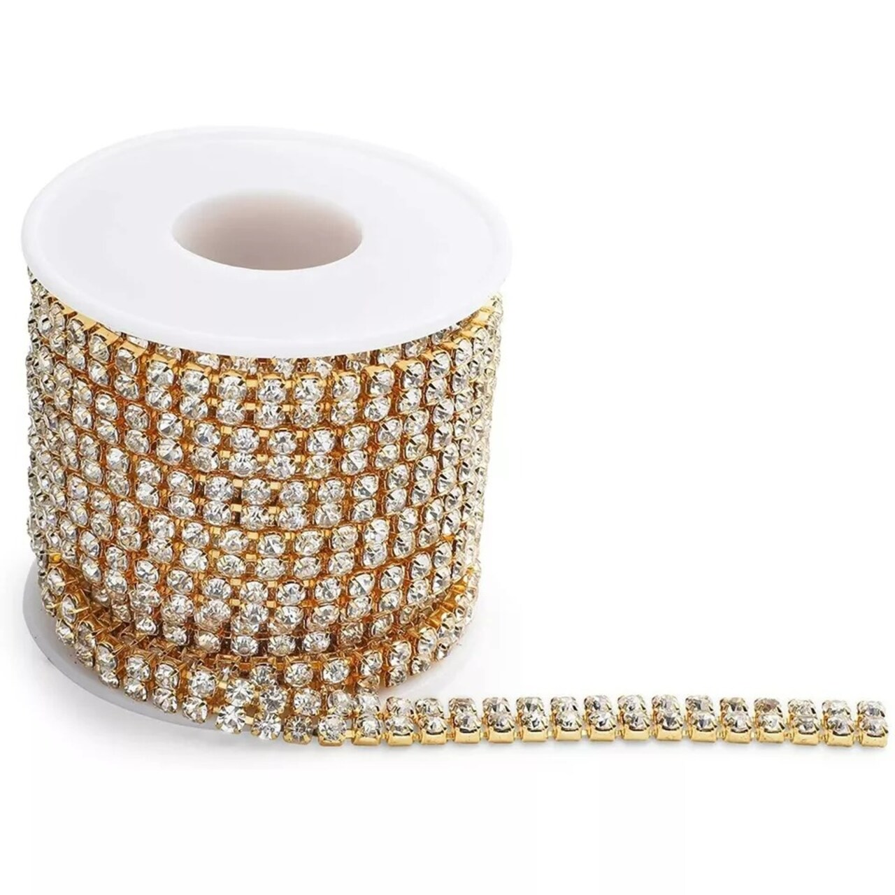 4 mm Gold Crystal Rhinestone Chain for Sewing and Crafts, 2 Rows (5 Yards)